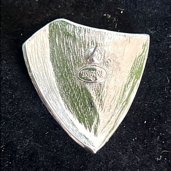 Trifari Silver Tone and Black Triangle Pieced Earrings - Picture 4 of 4